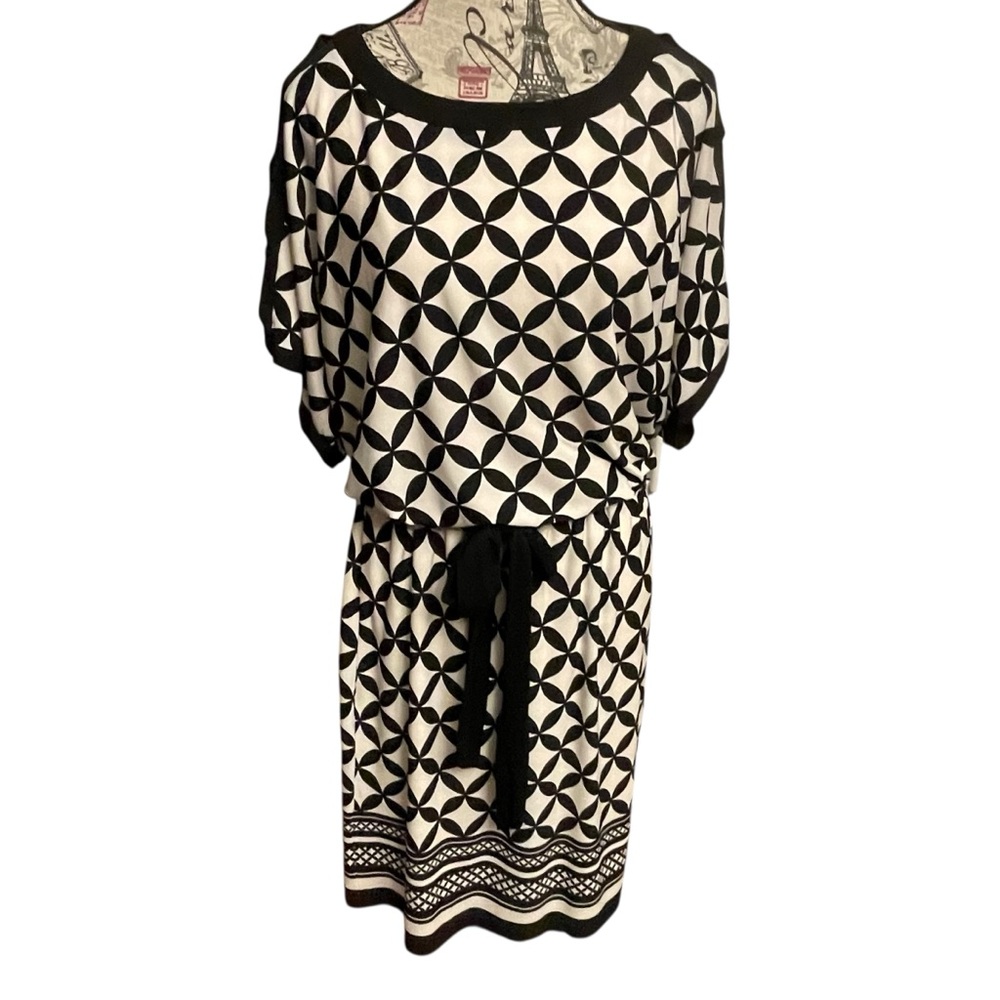 Dress Barn Black and White Geometric Midi Dress